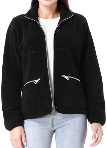 GIMECEN Women's Fuzzy Fleece Jacket Long Sleeve Zip Up Sherpa Coat Soft Polar Outerwear with Zipper Pockets4