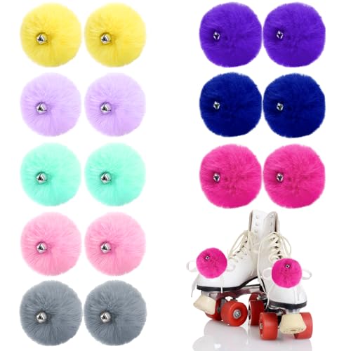 TOPZEA 16 Pack Roller Skate Pom Poms with Bells for Women Girls Princess, Fluffy Tie-on Ice Skate Pompom Puff Balls, Fuzzy Pom Poms Quad Roller Skate Accessories, 8 CM, Assorted Colors
