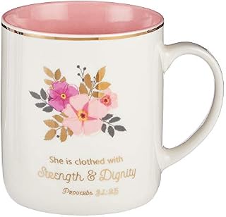 Christian Encouragement Gifts for Women - Pink Coffee Mug with Gold Metallic Accents