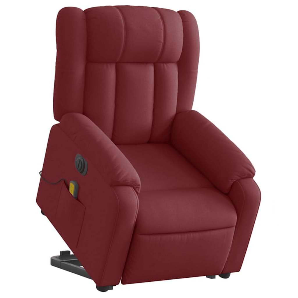 Sillón elevador eléctrico reclinable con 6 puntos de vibración, de tejido rojo vino, para elevación y relajación automática, asiento amplio y estable