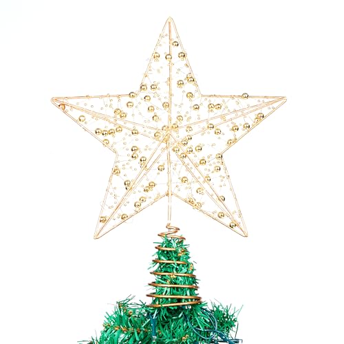 JOIEDOMI 12-Zoll-Weihnachtsstern-Baumspitze aus Metallperlen, 20 LEDs...