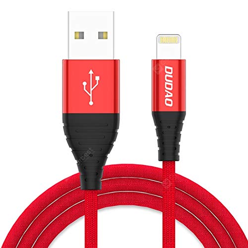 DUDAO 3A High Current Cloth Braided Data Sync and Fast Charging Cable Compatible for iPhone (1.23 Meter,Red)