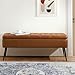 kinmars Leather Storage Ottoman Bench,End of Bed Bench for Living Room Bedroom Dinning Room Entryway,Mid-Century Modern, with Steel Legs,Safety Hinges, Loads 660 lb (with Button, Brown)