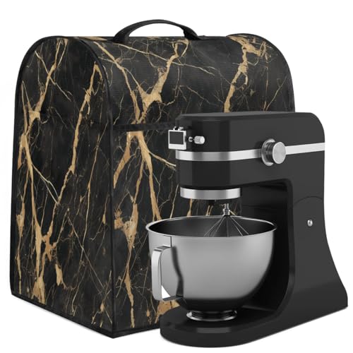Sabokido Black Gold Marble Kitchen Aid Mixer Cover Compatible with 6-8 Quart Kitchen Aid Tilt Head & Bowl Lift, Stand Mixer Cover with Pockets and Handle, Dust Cover Accessories