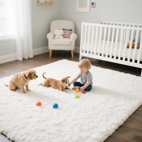 Area Rugs for Bedroom Living Room, 9x12 Soft Large Fluffy Fuzzy Shag Plush Furry Carpet, Soft Indoor Floor Mat for Kids Nursery Home Dorm Office Decor Aesthetic, White