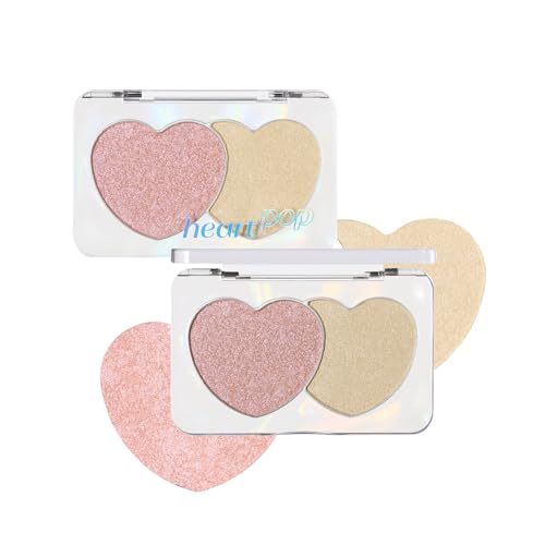 ETUDE Heart Pop Duo Brasher, Enviflash, 2 Colors, Dual Korean Makeup Artist Collaboration, Layering, Cheek, Natural Highlights, Blevet, Yebe, Glossy, Compact, Transparent, 0.2 oz (7.5 g)