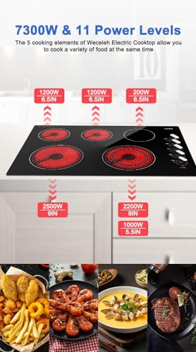 Weceleh 30 Inch Electric Cooktop 7300W Built-In Electric Stove Top 5 Burners 11 Power Levels,Knob Control,Keep Warm Function,Child Safety Lock,Hot Surface Indicator thumb #3