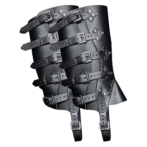 TMIL Jambières Médiévales en Cuir PU, Couvre-Chaussures D'armure De Chevalier Steampunk Rétro Guêtres avec Boucle en Métal Réglable pour Femmes Hommes Cosplay Randonnée en Plein Air,Noir Cover