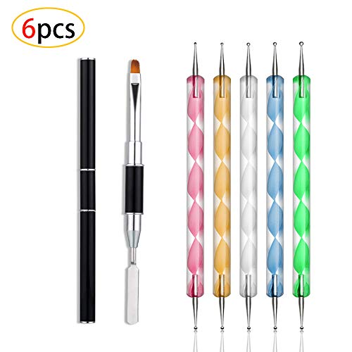 Punta Penna per Nail Art,Penne Dotter per Nail Art,Smalti per Unghie con Dotting Tools,Spazzola per Pittura unghie con Generatore di Estensione Colla UV,Nail Art Decorata con Una Penna (6Pcs)