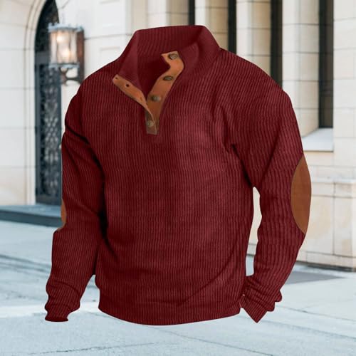 Men's Vintage Corduroy Sweatshirt Loose Long Sleeve Stand Collar Fall Casual 1/4 Button Pullover Sweatshirts3