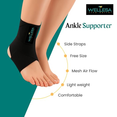 Image of WELLESA Orthowrap Ankle Support Brace | Adjustable Compression Wrap for Foot & Ankle Pain Relief, Sprain, Injury, Swelling | One Size Fits All - Single