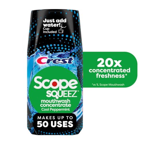 Crest Scope Squeez Mouthwash Concentrate Cool Peppermint Flavor 50mL Bottle Equal Uses up to 1L Bottle *vs 1L Scope Outlast Mouthwash Squeez to Control The Strength