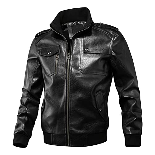 Manteaux de moto en cuir slim avec col montant et détails soignés