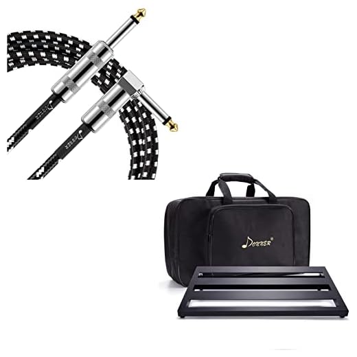 Donner Guitar Pedal Board Case DB-3 Aluminium Pedalboard 20'' x 11.4'' x 4'’ with Bag & Donner Guitar Cable 10 ft, Electric Instrument Cable Bass Amp Cord for Electric Guitar Bass