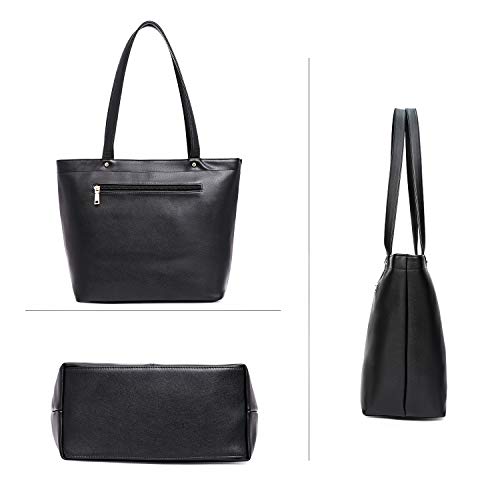 BROMEN Women Handbags Soft Leather Tote Shoulder Bag Work Purses and Handbags for Office Lady Black
