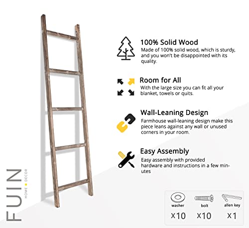 Fuin 6.3 Ft (76") Rustic Blanket Ladder Holder Farmhouse Wood Decorative Wall Leaning Quilt Towel Display Bathroom Rack, Light Brown #TOP5