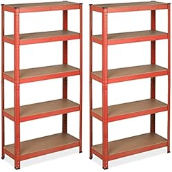 Estanteria Roja Carrefour Relaxdays Estantería Metálica 5 Baldas, 151 x 75 x 30 cm, Resiste 875 kg, Cargas Pesadas, Sótano, Taller, Garaje, Roja, Madera de ingeniería