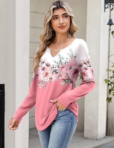 Image of Zeagoo Spring Outfits Womens Long Sleeve Tops V Neck Shirts Floral Plus Size Dressy Casual Blouse Vacation Clothes 3XL
