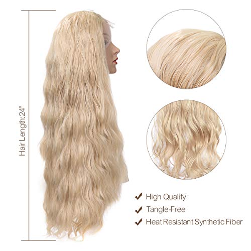Golden Lace Front Wig Luckyfine Long Loose Curly Long Loose Curly Wig, Natural Replacement Full Wigs for Women Wavy Fashion Long Synthetic Wigs,Heat Resistant Synthetic Fiber Wigs Side Middle Part 24'