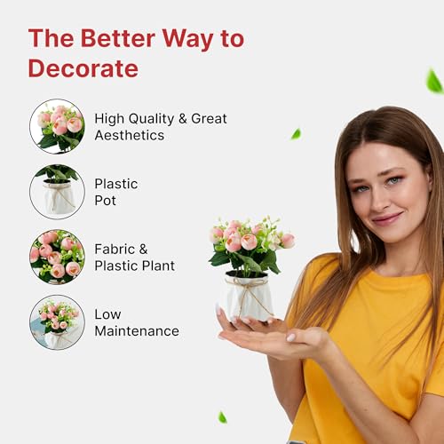 Image of The Better Home Artificial Plant with Pot | Fake Plant | Decorative Material | Home Decoration Items for Living Room Office Decor Items | White Pot | Pink Flower | 1 Piece Pack Size