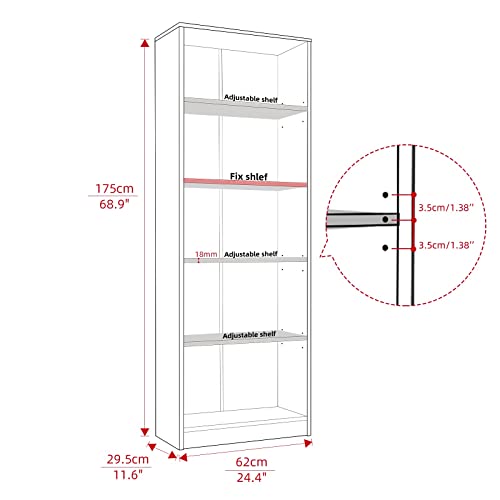 5 Shelf Wood Bookcase Freestanding Display Shelf Adjustable Layers Bookshelf For Home Office Library Small Narrow Space (White, 5-Layers,24.4W X 11.6D X 68.9H Inch) #TOP2