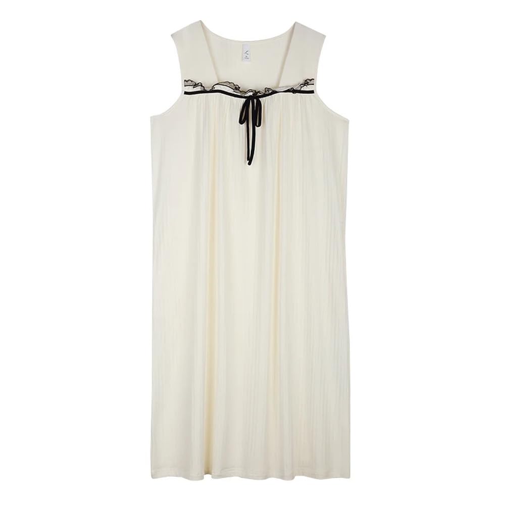 Camisón para Mujer - Verano Cuello Cuadrado Chaleco Vestido De Noche Mujer Camisón Camisón Sin Mangas Camisón Encaje Algodón Ropa De Dormir