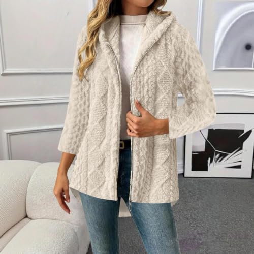 BUERCWS Fuzzy Coats for Women Oversized Fleece Cardigan Casual Hooded Full-Zip Outerwear Jacket with Pockets - image 2