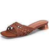 FINDVELL Women's Low Heels Sandals Braided Mule Chunky Block Heeled Slides Square Open toe Slip On Mules Fashion Heels Size 11