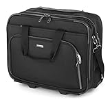  Bugatti Business Basic Laptop Koffer 15“, Handgepäck Trolley mit Rollen, Mobiles Büro 21L aus Nylon, Kleiner Business Rollkoffer mit Gepäckfach und Organisationsfach, Schwarz