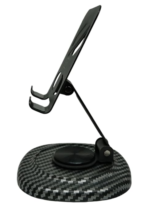 Image of Mobile Phone Stand for Desk | 360 Rotation & Adjustable Height | Foldable Stand for Smartphone & Tablet - White (Black 360*)