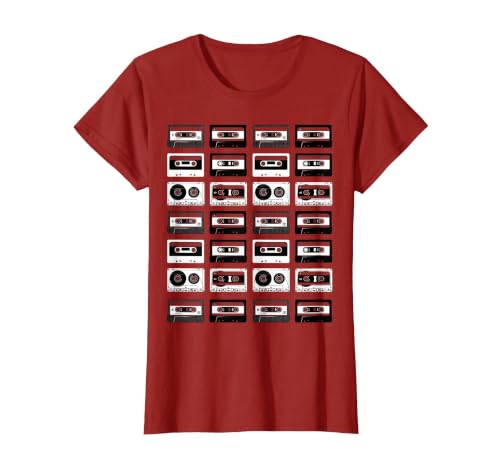 Cassette Tapes Audio Mixtapes 1980s Music Radio DJ T-Shirt, Women, Cranberry Red, Small