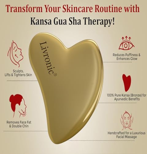 Image of Livronic Kansa Face gua sha (Bronze Gua sha Tool) |Removes Face Fat & Double Chin | Reduces Puffiness | Uplifts & Tightens Skin | Adds Glow and Brightness |100% Pure Kansa (Pack of 1)