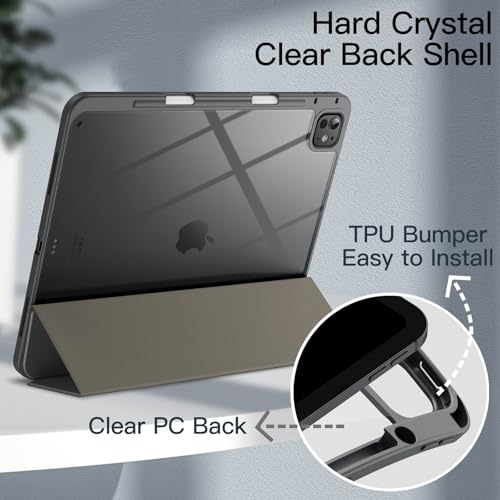 Image of JETech Cover Case for iPad Pro 13-Inch M5 /M4 (2025 /2024) with Pencil Holder, Clear Transparent Back Shell Slim Stand Shockproof Tablet Cover, Auto Wake /Sleep (Space Gray)