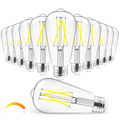 Hizashi Vintage LED Edison Bulb Dimmable, 6W Equivalent 60W, 5000k Daylight, E26 Base Led Light Bulbs, 700LM, High CRI 95+ Eye Protection, Clear Glass, Pack of 12