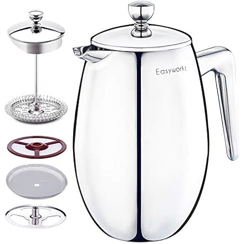 Easyworkz Nando Double Wall French Press Coffee Maker 700ml Stainless Steel Insulated Thermal Cafetiere Cover