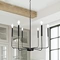 LJHhowe Black Chandelier 6 Light Modern Farmhouse Chandelier for Dining Room Lighting Fixtures Hanging, Rustic Industrial Candle Chandeliers Light Fixture for Foyer Kitchen Living Room
