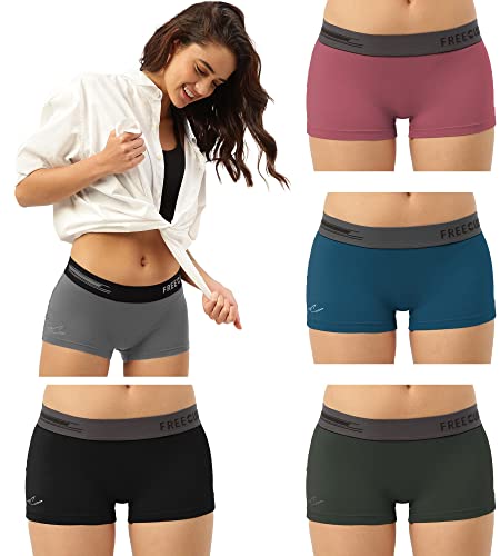 Image of Freecultr Women's Underwear Antibacterial Micromodal Airsoft | Boy Shorts | Sweat-Proof Lightweight & Non-Irritating Fabric Super Soft No Itch No Chafing Extra Comfort (Pack of 5)