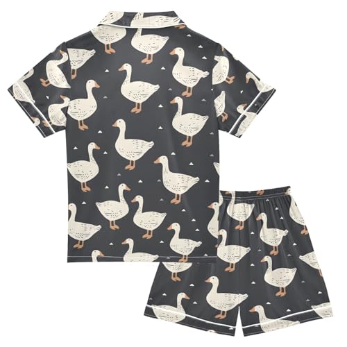 ALAZA Duck Goose Vintage Pajamas Satin Pajama Set Short Sleeve Button Down Sleepwear2