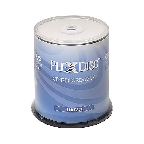 PlexDisc CD-R 700MB 52X White Inkjet Hub Printable Recordable Blank Discs - 100 Pack Cake Box (FFP), Blank CDs for Burning Music, Writable CD Discs, CD-R Blank Discs for Music, Photos, Data Cover