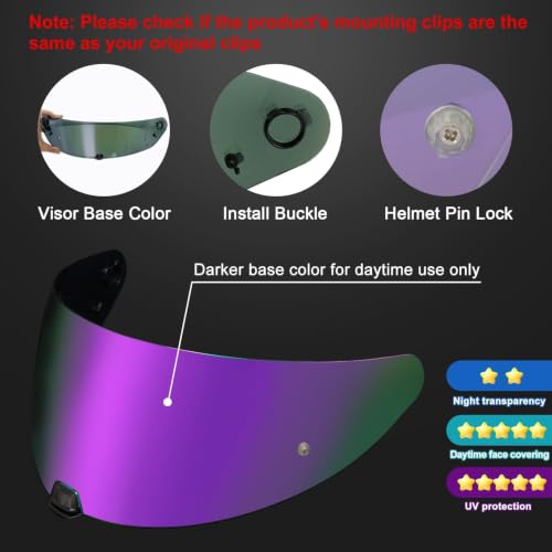 Image of PSLER Shatterproof Helmet Visor for i10 HJ-31 i70,Deep Purple | Impact-Resistant ,UV400 Protection, Motorcycle Tinted Face Shield for i10 HJ-31 i70 ,Visor Replacement