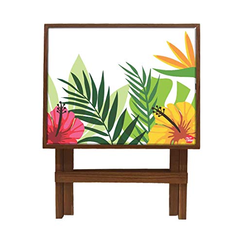 Image of Nutcase Designer Teak Wood Side Table Folding Wooden Bedside Coffee Outdoor Picnic Table - Tropical Florals