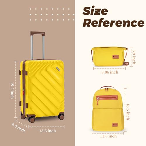 Image of 3 piece Luggage Set Expandable Suitcase 22x14x9 Airline Approved Carry on, ABS Hard Case Suitcases with Spinner Wheels, TSA Lock, (Yellow, 3 Piece Sets(20 /BP /TB))