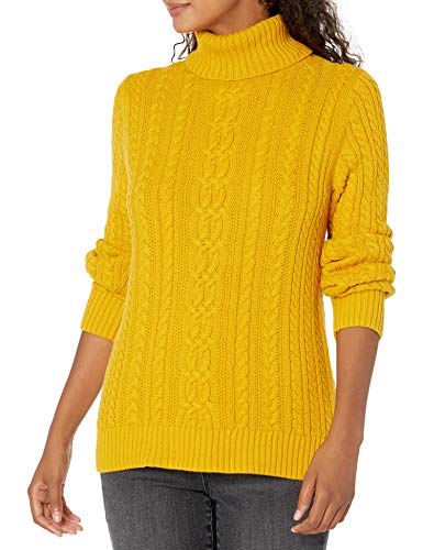 Amazon Essentials Women's Fisherman Cable Turtleneck Sweater, Gold, Medium