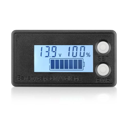 DROK Waterproof Battery Monitor 12V 24V 36V 48V 72V Battery Meter 8-100V, Capacity Tester LCD Display with White Backlight, Fit for Car Golf Cart RV Marine
