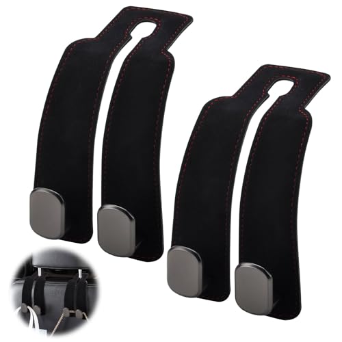 2 ganchos para asiento de coche, ganchos para reposacabezas de asiento trasero multifuncionales ganchos de cuero para automóvil para colgar bolsos y bolsos abrigos bolsa de comestibles (negro)