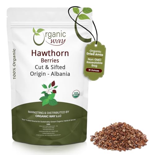 Organic Way Hawthorn Berries Cut & Sifted (Crataegus monogyna) - European Wild-Harvest | Organic & Kosher Certified | Vegan, Non GMO & Gluten Free | USDA Certified | Origin - Albania (1LBS / 16OZ)