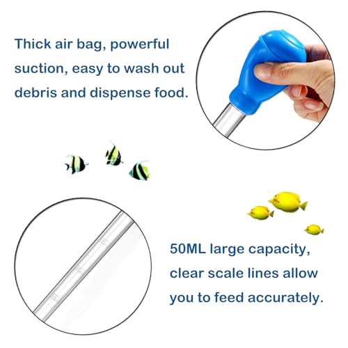 Image of KABASI Coral Feeder Fish Feeder Waste Clean Tool, 50ml Manual Acrylic Pipette Suction Dropper with 2PCS Extension Pipes for Fish Tank Cleaning, Water Changer Waste Remover for Aquarium