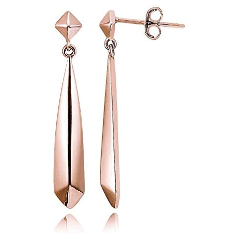 Hoops & Loops Rose Gold Flash Sterling Silver Diamond-Shape Polished Drop Dangle Earrings Cover