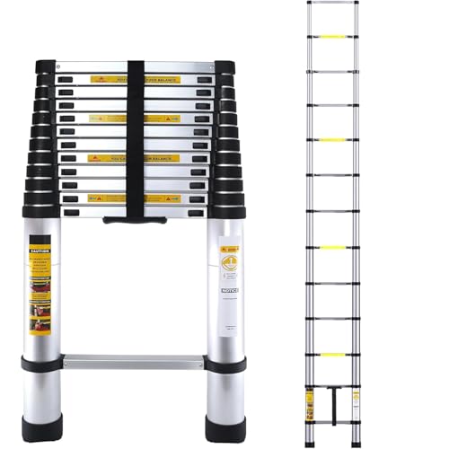 Telescopic Ladder 4.1M/13.5FT Thickened Aluminium Extension Telescoping, Folding Telescoping Ladders For Outdoor Building, Rooftops Attic, Max Load 330lbs/150kg