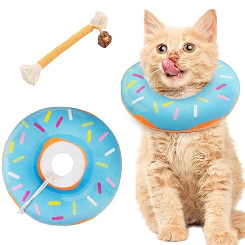 MLPKOI Collar de Recuperación para Gato, Collarin Gato con Cuerda de Morder, Ccollar Isabelino Gatos, Ajustable Collar de Protección Mascotas para Mascotas Gatos Perros Cachorros (Azul y Amarillo)